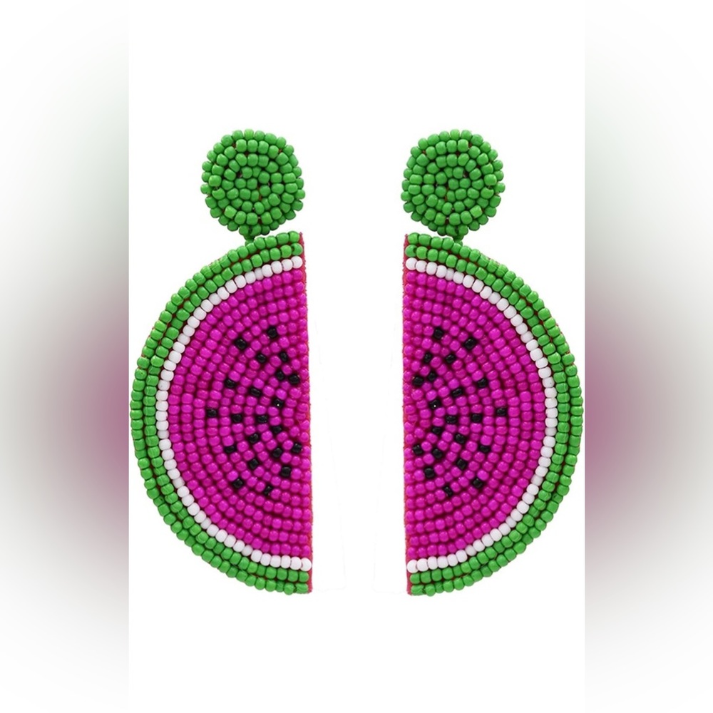 Cute Fruit Beaded Dangle Stud Earrings Watermelon